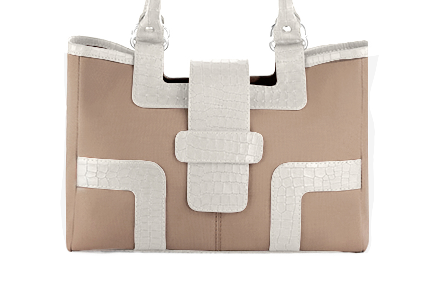 Dress handbag in tan beige and off white leather - Profile view